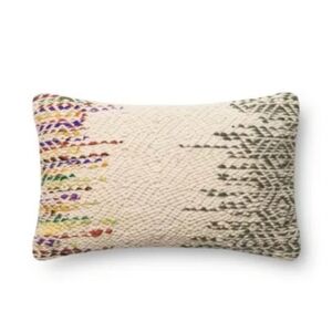 LOLOI P0282 Multi Colored Jute Wool Cotton Boho Lumbar Pillow Cover 13"x21" NEW